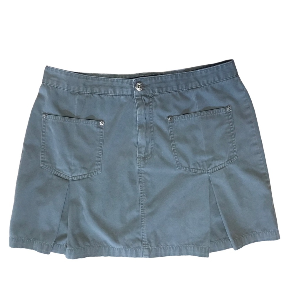 Vintage Y2K Route 66 Size 12 Army Green Utility Khaki Cotton Pleated Mini Skirt